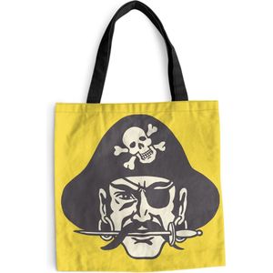 MuchoWow® Schoudertas - Strandtas - Big Shopper - Boodschappentas - Kinderillustratie van een piraat op een gele achtergrond - 40x40 cm - Katoenen tas