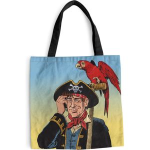 MuchoWow® Schoudertas - Strandtas - Big Shopper - Boodschappentas - Kleurrijke kinderillustratie van een piraat en een papegaai - 40x40 cm - Katoenen tas