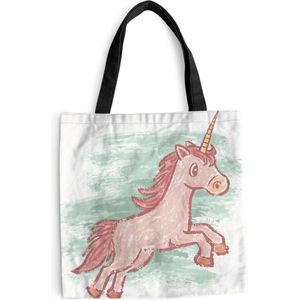 MuchoWow® Schoudertas - Strandtas - Big Shopper - Boodschappentas - Kinderillustratie eenhoorn tekening - 40x40 cm - Katoenen tas