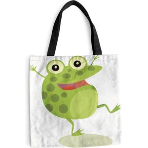 MuchoWow® Schoudertas - Strandtas - Big Shopper - Boodschappentas - Kikker - Wit - Kinderen - 40x40 cm - Katoenen tas