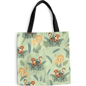 MuchoWow® Schoudertas - Strandtas - Big Shopper - Boodschappentas - Geïllustreerd patroon van safaridieren - 45x45 cm - Katoenen tas