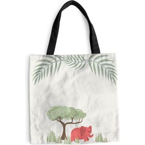 MuchoWow® Schoudertas - Strandtas - Big Shopper - Boodschappentas - Illustratie van een olifant met tropische planten - 40x40 cm - Katoenen tas