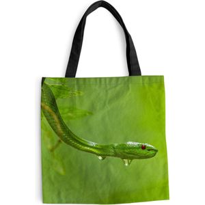MuchoWow® Schoudertas - Strandtas - Big Shopper - Boodschappentas - Groene slang van dichtbij - 45x45 cm - Katoenen tas