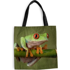 MuchoWow® Schoudertas - Strandtas - Big Shopper - Boodschappentas - Kikker - Groen - Tak - 40x40 cm - Katoenen tas