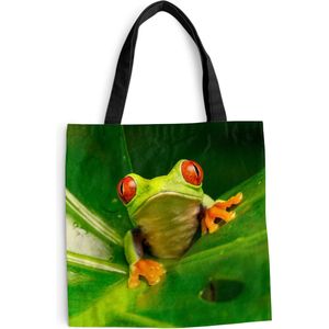 MuchoWow® Schoudertas - Strandtas - Big Shopper - Boodschappentas - Kikker - Bladeren - 45x45 cm - Katoenen tas