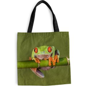 MuchoWow® Schoudertas - Strandtas - Big Shopper - Boodschappentas - Kikker - Bamboe - Groen - 45x45 cm - Katoenen tas