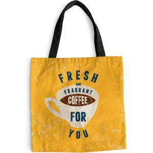 MuchoWow® Schoudertas - Strandtas - Big Shopper - Boodschappentas - Koffie - Retro - Fresh and fragrant coffee for you - Spreuken - Quotes - 40x40 cm - Katoenen tas