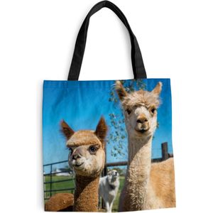 MuchoWow® Schoudertas - Strandtas - Big Shopper - Boodschappentas - Alpaca - Planten - Lucht - 45x45 cm - Katoenen tas