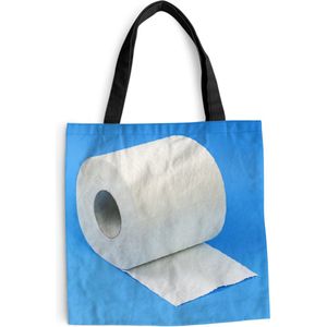 MuchoWow® Schoudertas - Strandtas - Big Shopper - Boodschappentas - Wc-rol op blauw - 40x40 cm - Katoenen tas