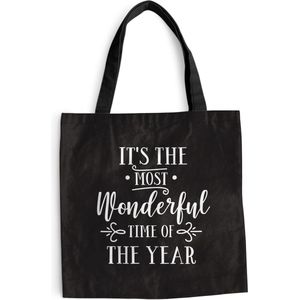 MuchoWow® Schoudertas - Strandtas - Big Shopper - Boodschappentas - Kerst quote ""It's the most wonderful time of the year"" op een zwarte achtergrond - 40x40 cm - Katoenen tas