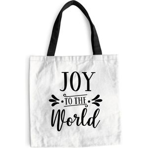 MuchoWow® Schoudertas - Strandtas - Big Shopper - Boodschappentas - Kerst quote ""Joy to the world"" op een witte achtergrond - 45x45 cm - Katoenen tas