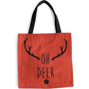 MuchoWow® Schoudertas - Strandtas - Big Shopper - Boodschappentas - Kerst quote ""Oh deer"" op een rode achtergrond - 40x40 cm - Katoenen tas