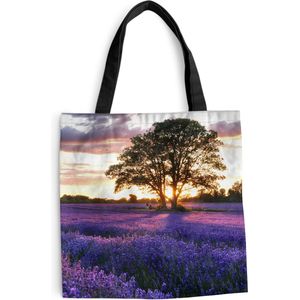 MuchoWow® Schoudertas - Strandtas - Big Shopper - Boodschappentas - Lavendelvelden in Engeland tijdens zonsondergang - 45x45 cm - Katoenen tas