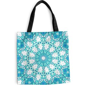 MuchoWow® Schoudertas - Strandtas - Big Shopper - Boodschappentas - Kleurrijk naadloos mozaïekpatroon op lichtblauwe en groene kleur - 45x45 cm - Katoenen tas