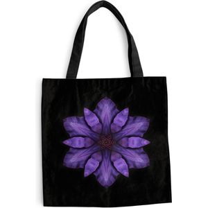 MuchoWow® Schoudertas - Strandtas - Big Shopper - Boodschappentas - Een paarse Clematis Mandala op zwarte achtergrond - 45x45 cm - Katoenen tas