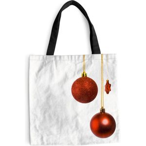 MuchoWow® Schoudertas - Strandtas - Big Shopper - Boodschappentas - Een paar rode kerstballen met een rode kerstster - 40x40 cm - Katoenen tas