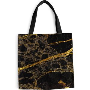 MuchoWow® Schoudertas - Strandtas - Big Shopper - Boodschappentas - Marmer - Goud - Zwart - Glitters - 40x40 cm - Katoenen tas