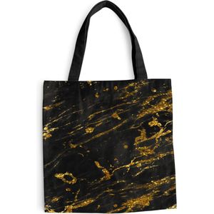 MuchoWow® Schoudertas - Strandtas - Big Shopper - Boodschappentas - Marmer - Zwart - Goud - 40x40 cm - Katoenen tas