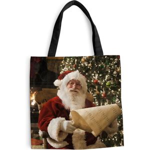 MuchoWow® Schoudertas - Strandtas - Big Shopper - Boodschappentas - De Kerstman controleert zijn lijst - 40x40 cm - Katoenen tas
