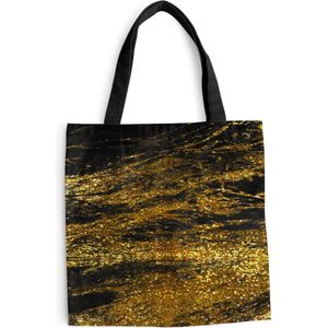 MuchoWow® Schoudertas - Strandtas - Big Shopper - Boodschappentas - Marmer - Goud - Zwart - Glitter - 40x40 cm - Katoenen tas