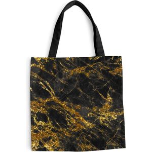 MuchoWow® Schoudertas - Strandtas - Big Shopper - Boodschappentas - Marmer - Goud - Zwart - Chic - 45x45 cm - Katoenen tas