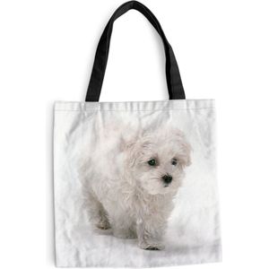 MuchoWow® Schoudertas - Strandtas - Big Shopper - Boodschappentas - Schattige kleine Maltezer hond - 45x45 cm - Katoenen tas