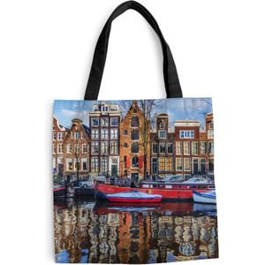 MuchoWow® Schoudertas - Strandtas - Big Shopper - Boodschappentas - Kanaal in Amsterdam - 45x45 cm - Katoenen tas