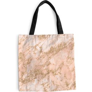 MuchoWow® Schoudertas - Strandtas - Big Shopper - Boodschappentas - Marmer - Roze - Goud - 40x40 cm - Katoenen tas