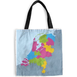MuchoWow® Schoudertas - Strandtas - Big Shopper - Boodschappentas - Kleurrijke illustratie van een kaart van Nederland - 40x40 cm - Katoenen tas