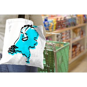 MuchoWow® Schoudertas - Strandtas - Big Shopper - Boodschappentas - Illustratie van Nederland in het blauw met een zwarte lijn. - 45x45 cm - Katoenen tas