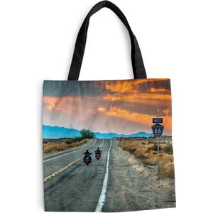 MuchoWow® Schoudertas - Strandtas - Big Shopper - Boodschappentas - Twee motoren rijdend op route 66 - 45x45 cm - Katoenen tas