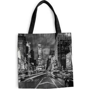 MuchoWow® Schoudertas - Strandtas - Big Shopper - Boodschappentas - Times Square New York -zwart-wit - 45x45 cm - Katoenen tas