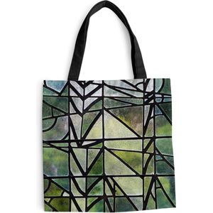 MuchoWow® Schoudertas - Strandtas - Big Shopper - Boodschappentas - Raam op groene achtergrond - 45x45 cm - Katoenen tas