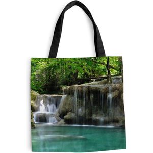 MuchoWow® Schoudertas - Strandtas - Big Shopper - Boodschappentas - Meerdere kleine watervallen in het Thaise nationaal park Erawan - 40x40 cm - Katoenen tas