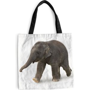MuchoWow® Schoudertas - Strandtas - Big Shopper - Boodschappentas - Kleine olifant tegen witte achtergrond - 40x40 cm - Katoenen tas