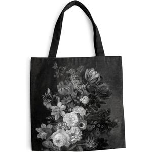 MuchoWow® Schoudertas - Strandtas - Big Shopper - Boodschappentas - Stilleven met bloemen - Schilderij van Eelke Jelles Eelkema - zwart wit - 45x45 cm - Katoenen tas
