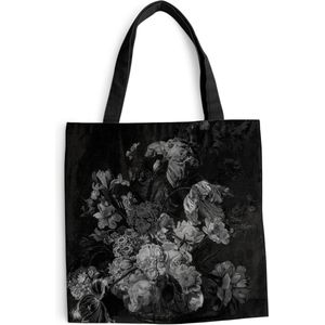 MuchoWow® Schoudertas - Strandtas - Big Shopper - Boodschappentas - Stilleven met bloemen - Schilderij van Cornelia van der Mijn - zwart wit - 45x45 cm - Katoenen tas