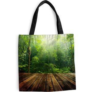 MuchoWow® Schoudertas - Strandtas - Big Shopper - Boodschappentas - Vloer - Hout - Jungle - Jongens - Meisjes - Kinderen - Kind - 45x45 cm - Katoenen tas