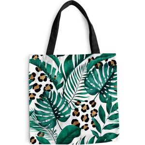 MuchoWow® Schoudertas - Strandtas - Big Shopper - Boodschappentas - Luipaardprint - Bladeren - Patroon - Meisjes - Kinderen - Jongens - Kids - 40x40 cm - Katoenen tas