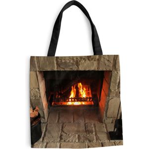 MuchoWow® Schoudertas - Strandtas - Big Shopper - Boodschappentas - Open haard in een stenen muur - 40x40 cm - Katoenen tas