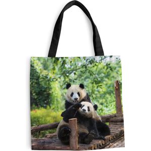 MuchoWow® Schoudertas - Strandtas - Big Shopper - Boodschappentas - Beren - Panda - Hout - 40x40 cm - Katoenen tas