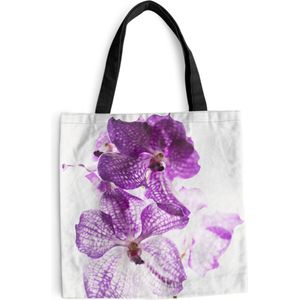 MuchoWow® Schoudertas - Strandtas - Big Shopper - Boodschappentas - Paarse orchideeën - 40x40 cm - Katoenen tas