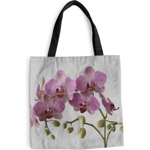 MuchoWow® Schoudertas - Strandtas - Big Shopper - Boodschappentas - Orchideeën op grijze achtergrond - 40x40 cm - Katoenen tas