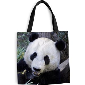 MuchoWow® Schoudertas - Strandtas - Big Shopper - Boodschappentas - Panda - Dier - Bladeren - 45x45 cm - Katoenen tas