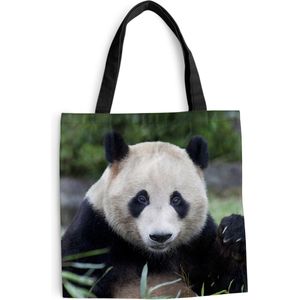 MuchoWow® Schoudertas - Strandtas - Big Shopper - Boodschappentas - Reuzenpanda - Gras - Stenen - 45x45 cm - Katoenen tas