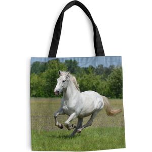 MuchoWow® Schoudertas - Strandtas - Big Shopper - Boodschappentas - Paarden - Natuur - Wit - 45x45 cm - Katoenen tas