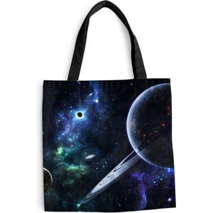 MuchoWow® Schoudertas - Strandtas - Big Shopper - Boodschappentas - Kleurrijke afbeelding van de melkweg met planeten - 40x40 cm - Katoenen tas