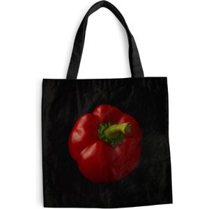 MuchoWow® Schoudertas - Strandtas - Big Shopper - Boodschappentas - Een rode paprika op een zwarte achtergrond - 45x45 cm - Katoenen tas