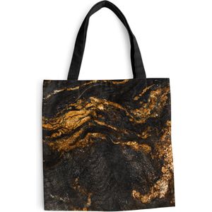 MuchoWow® Schoudertas - Strandtas - Big Shopper - Boodschappentas - Marmer - Kalk - Zwart - Goud - Marmerlook - Luxe - 40x40 cm - Katoenen tas