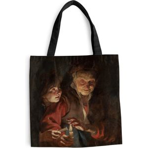 MuchoWow® Schoudertas - Strandtas - Big Shopper - Boodschappentas - Oude vrouw en jongen met kaarsen - Schilderij van Peter Paul Rubens - 45x45 cm - Katoenen tas